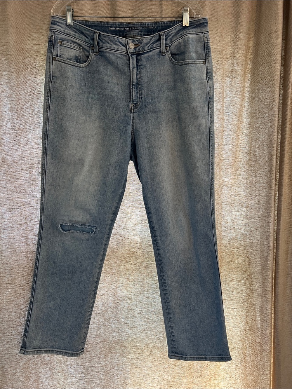 Chico's Light Wash Straight Leg Jeans with Subtle Distress